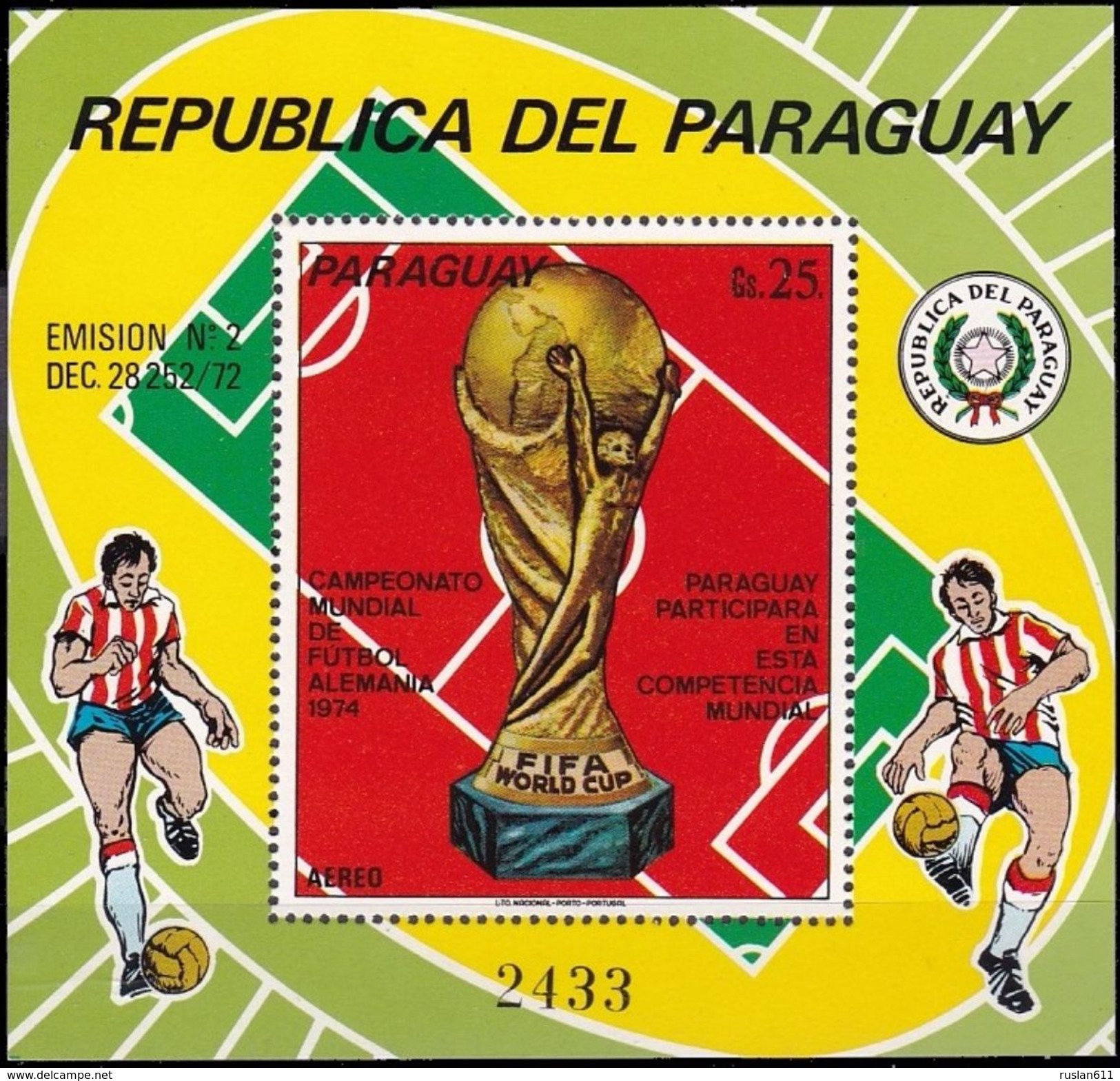 Soccer Football Paraguay Bl 206 1974 World Cup Germany MNH ** - 1974 – Westdeutschland