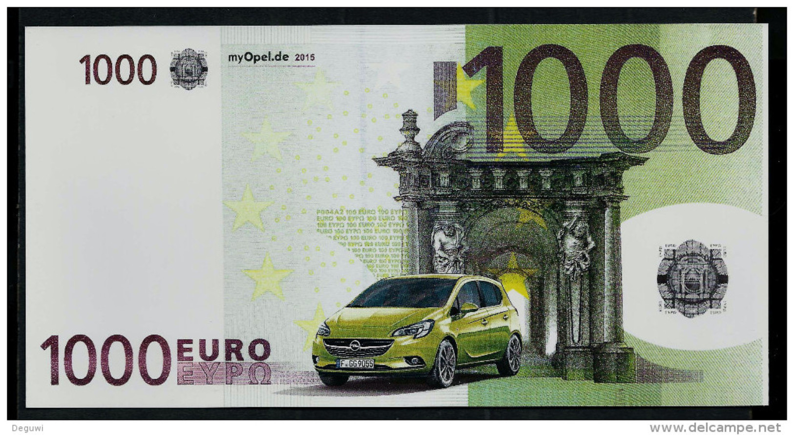 EURO-Note "OPEL 1000 EURO", Gutschein,  Beids. Druck, RRRR, UNC, Ca. 200 X 102 Mm - Sonstige & Ohne Zuordnung