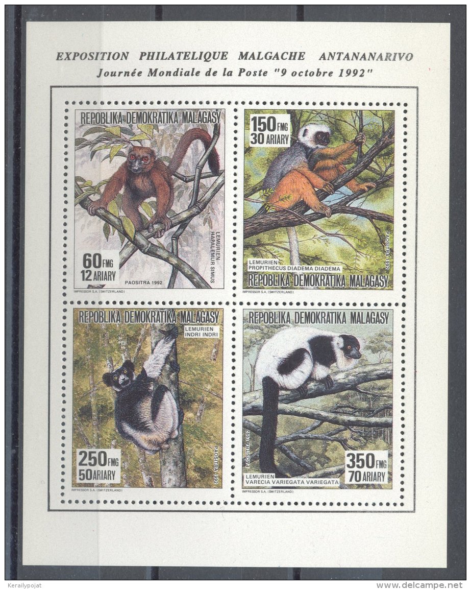 Madagascar - 1992 Lemurs Block MNH__(TH-12896) - Madagascar (1960-...)