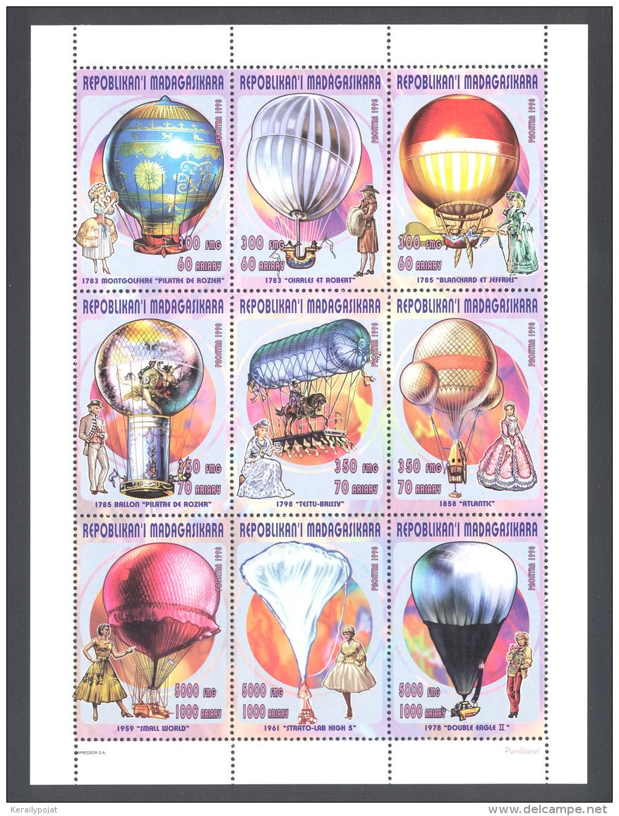 Madagascar - 1998 History Of Ballooning Kleinbogen MNH__(THB-5849) - Madagascar (1960-...)