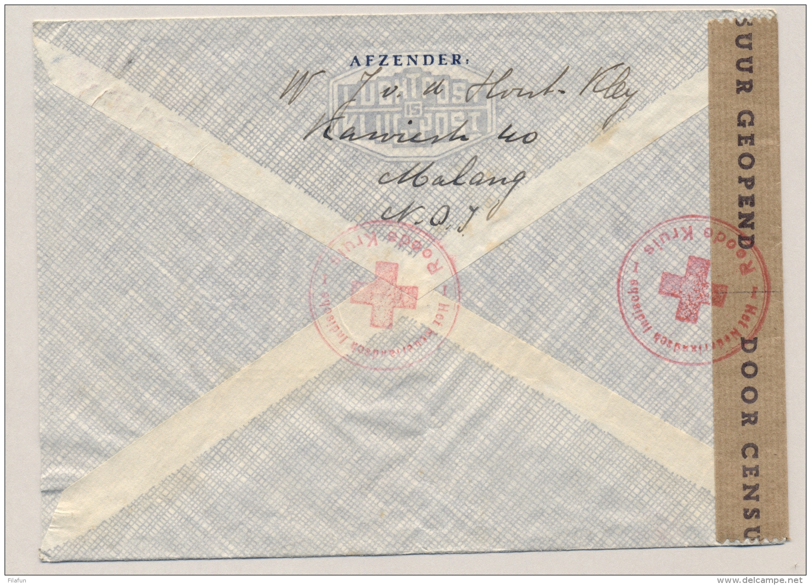 Nederlands Indië - 1941 - 35 Cent Wilhelmina Type Kreisler Op Censored Roode Kruis Cover Van MALANG Naar Geneve / Suisse - Nederlands-Indië