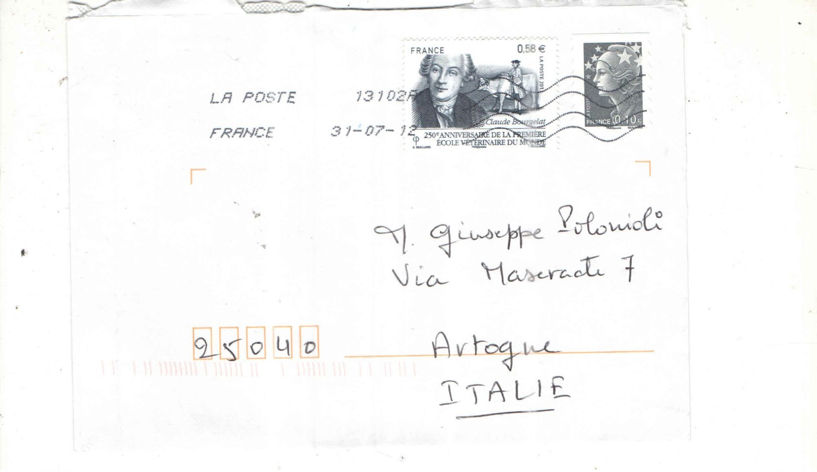Francia 2012 Busta  Viaggiata Francia Italia Con Bolli Racc. Priority Ord.See Scans - Altri & Non Classificati