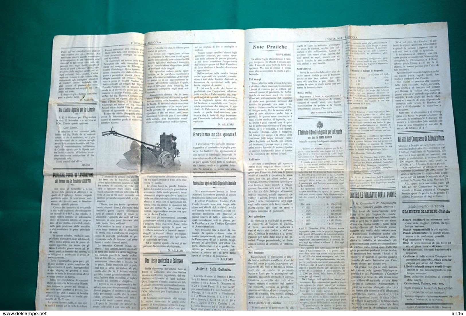 ALBENGA 15 NOEMBRE 1921-N°10-GIORNALE DI PROPAGANDA AGRARIA E COOPERATIVA-"L'INGAUNIA AGRARIA" Originale 100% - Collections