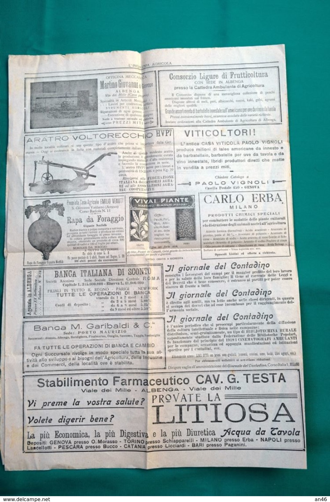 ALBENGA 15 NOEMBRE 1921-N°10-GIORNALE DI PROPAGANDA AGRARIA E COOPERATIVA-"L'INGAUNIA AGRARIA" Originale 100% - Lotti E Collezioni