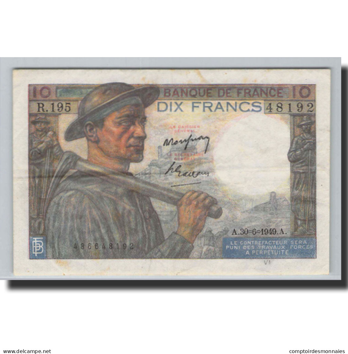 Billet, France, 10 Francs, 10 F 1941-1949 ''Mineur'', 1949, 1949-06-30, SUP+ - 10 F 1941-1949 ''Mineur''