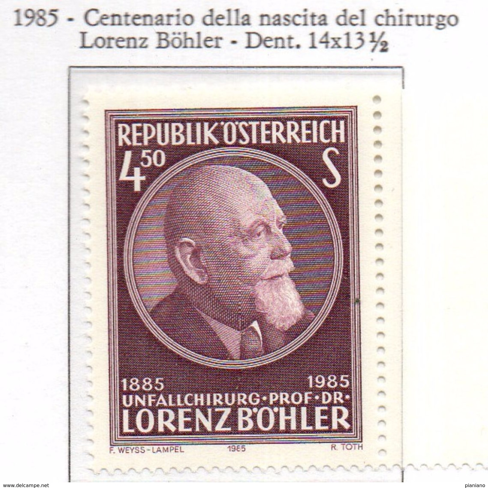 PIA - AUST -1985 : Centenario Della Nascita Del Chirurgo Lorenz Bohler  - (Yv 1629) - Medizin