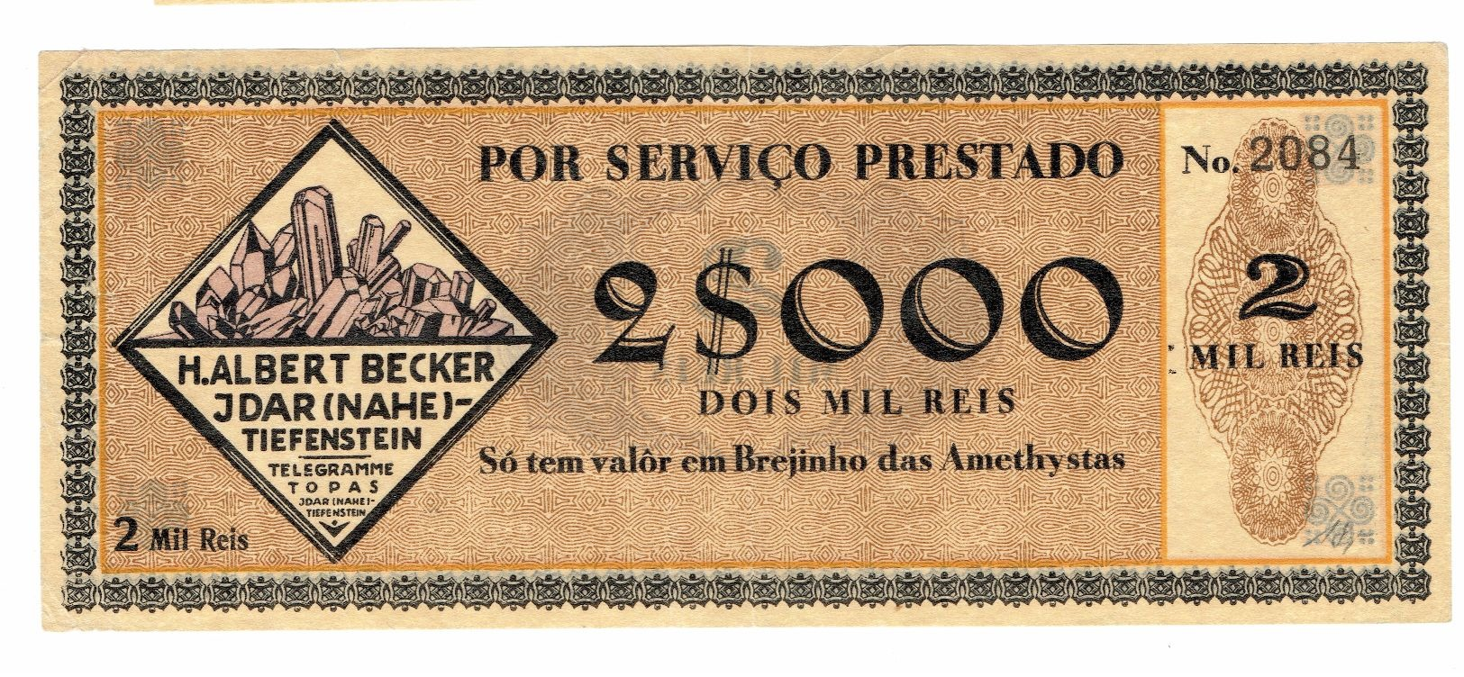 Rare,billet Nécessité Brésil, 500, 1 000 $, 2 000 $, 5 000 $ Et 10 000 $ Réis état Super H.Albert Becker - Brésil