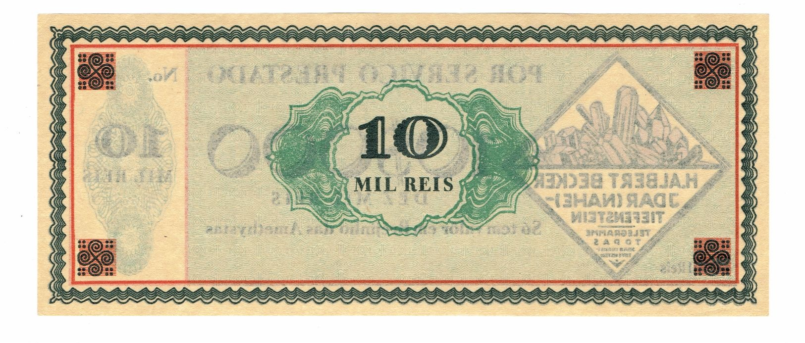 Rare,billet nécessité brésil, 500, 1 000 $, 2 000 $, 5 000 $ et 10 000 $ réis état super H.Albert Becker