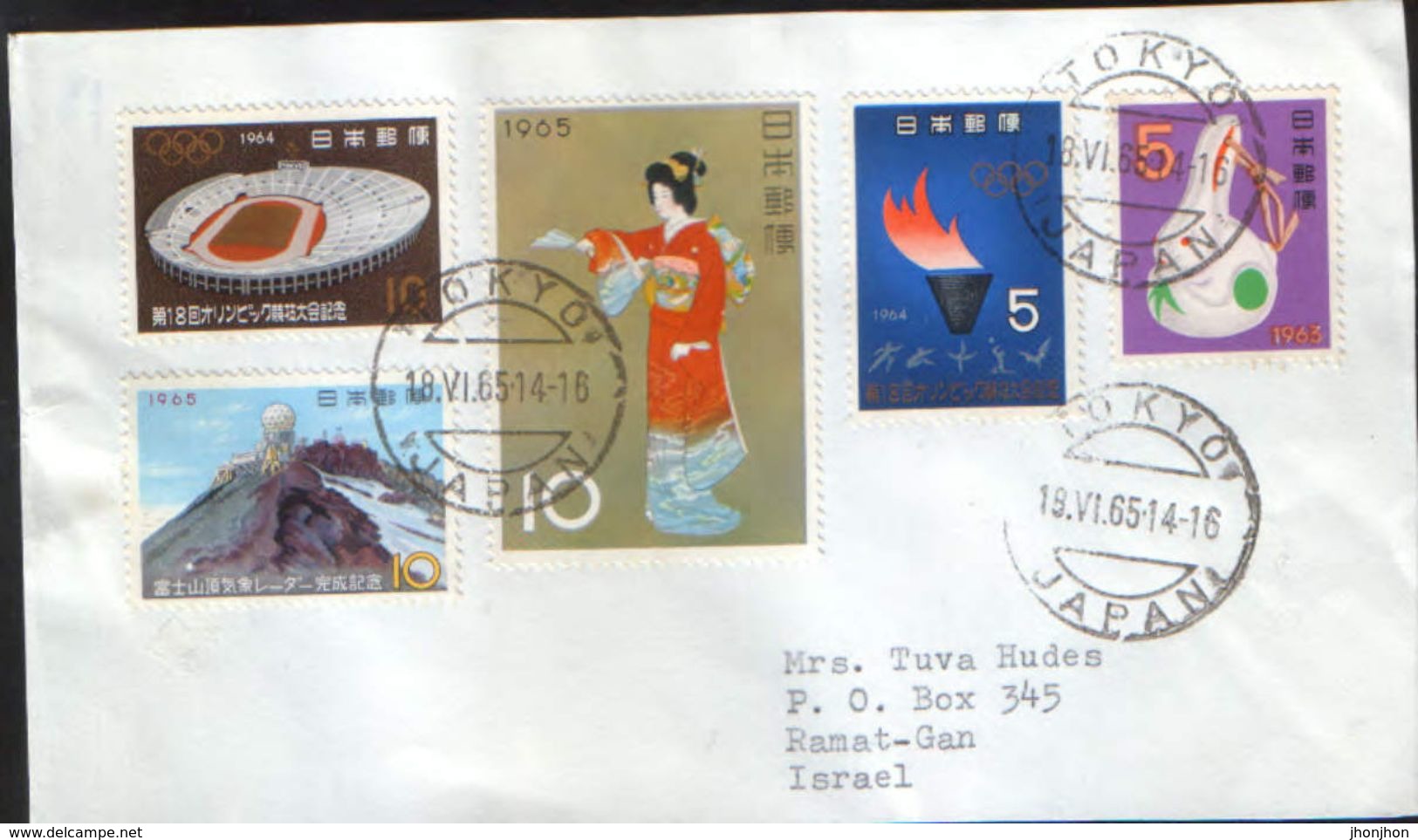 Japan - Stamps,on Fragment, Envelope (facet) , Circulated In 1965 - Franking "rich" - Covers & Documents