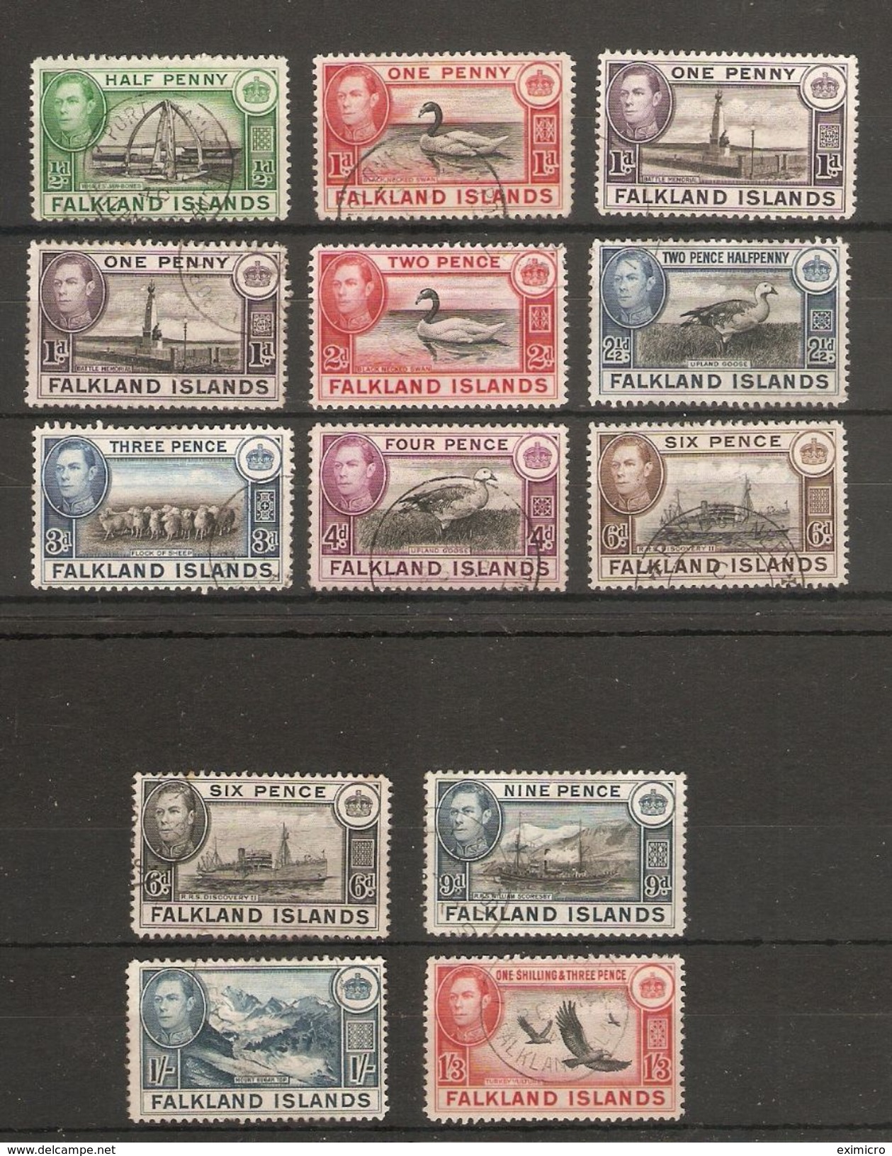 FALKLAND ISLANDS 1938 - 1950 VALUES TO 1s 3d BETWEEN SG 146 AND SG 159 FINE USED Cat £48+ - Falkland Islands