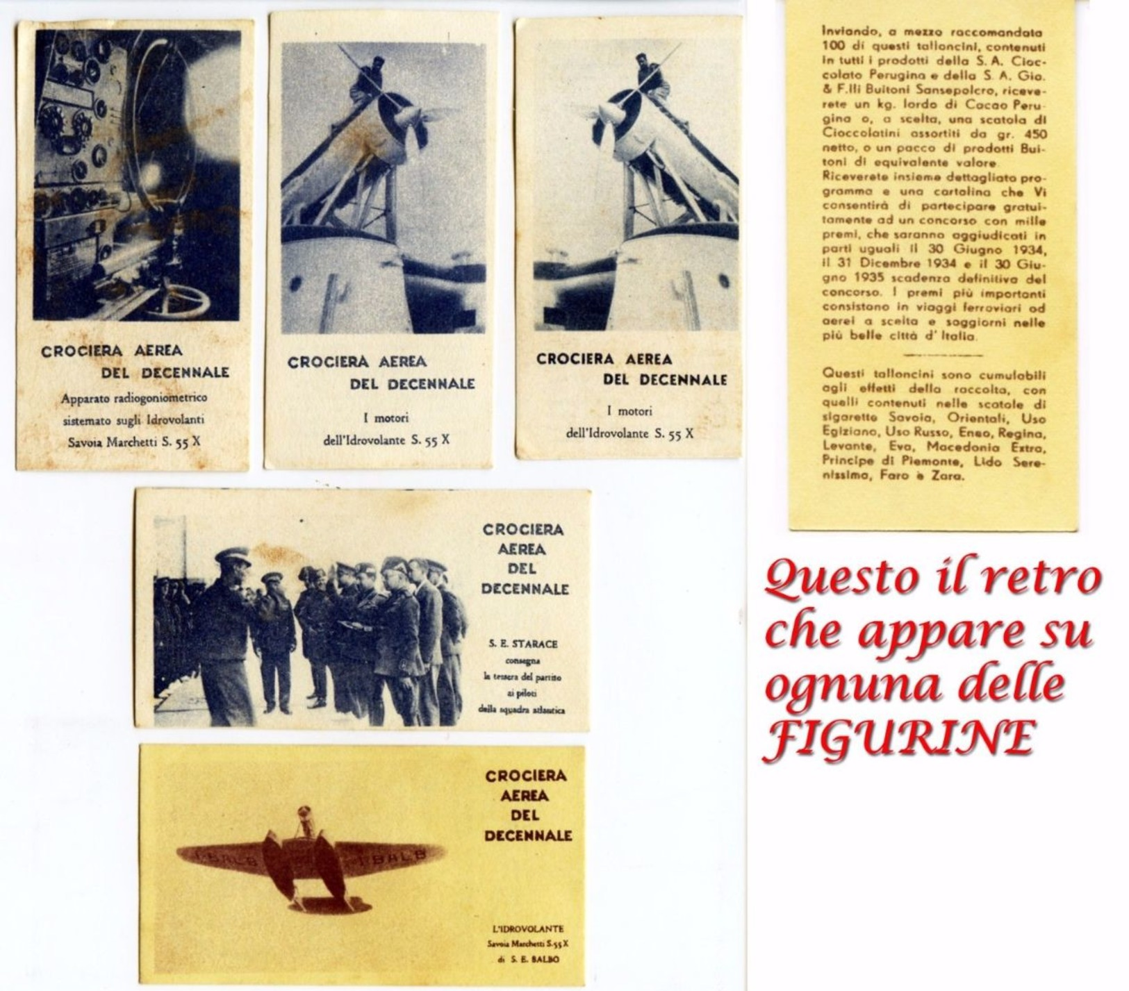 210> CROCIERA AEREA DEL DECENNALE Rarissime Figurine Perugina - Fascio Fascismo Duce - 1934 - Documenti Storici