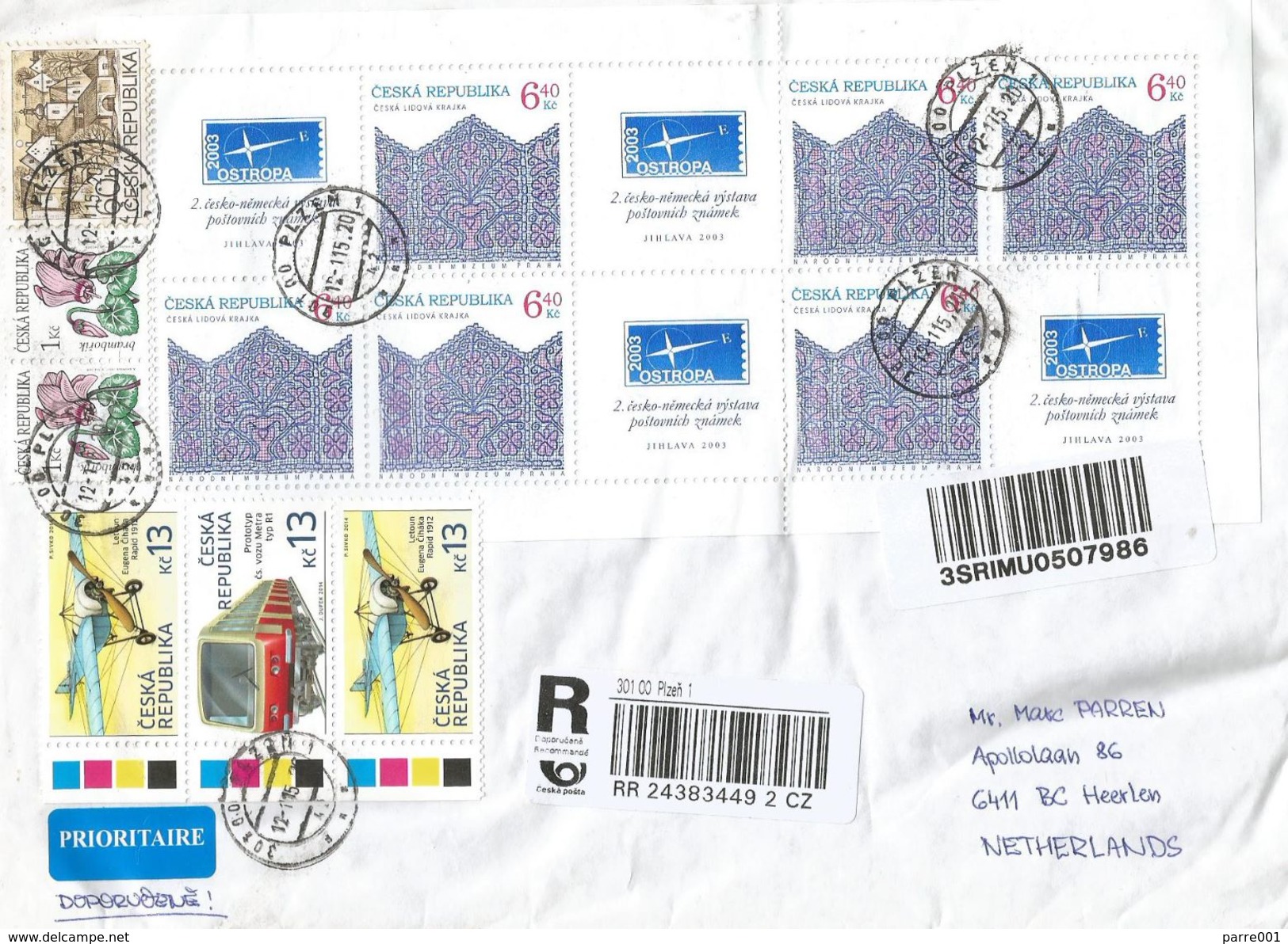 Czech 2015 Plzen Airplane Train National Museum Philatelic Exhebition Barcoded Registered Cover - Brieven En Documenten