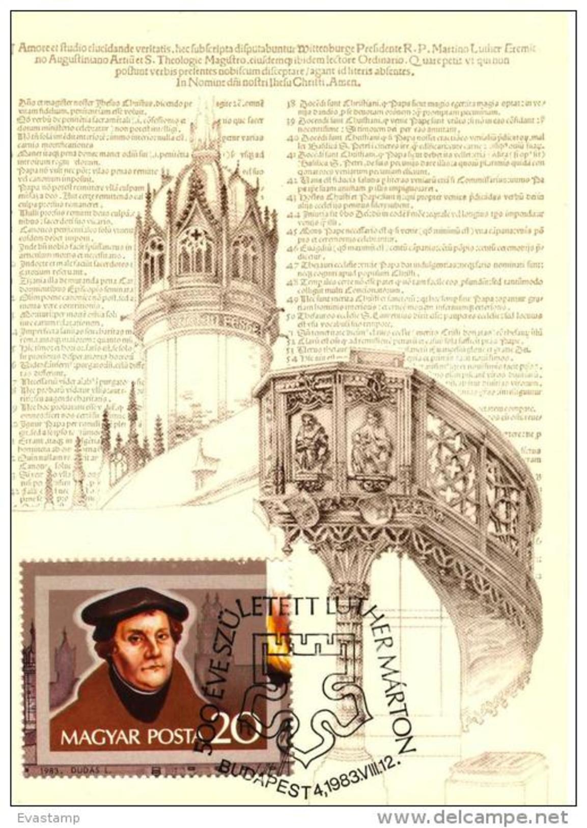 HUNGARY - 1983.Maximum Card - Martin Luther,500th Anniversary Of His Birth Mi.Bl.165. - Maximumkarten (MC)