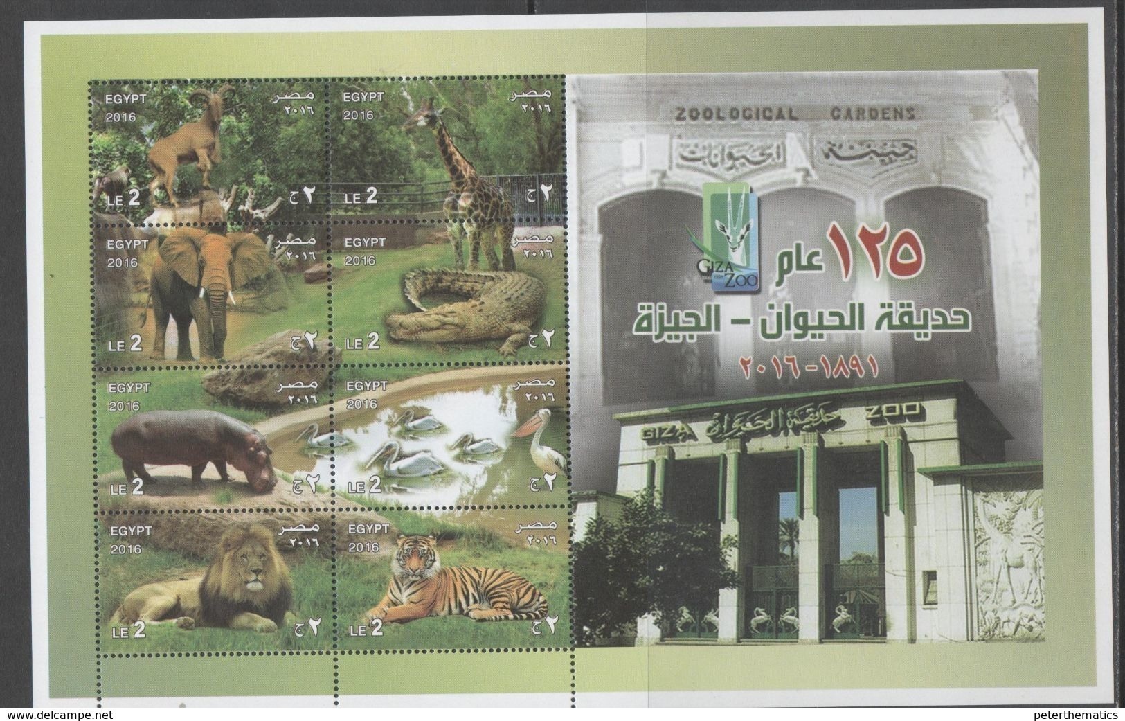 EGYPT, 2016, MNH, GIZA ZOO, LIONS, TIGERS, ELEPHANTS, CROCODILES, HIPPOS, BIRDS, GIRAFFES, SHEETLET - Big Cats (cats Of Prey)