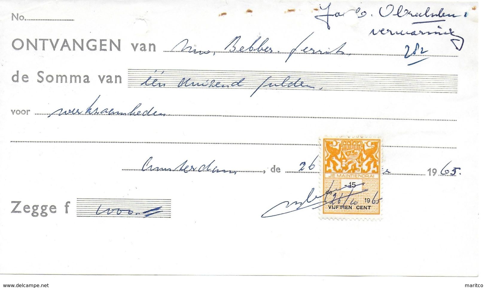 Netherlands Fiscals Revenues Stempelmarke On Document - Revenue Stamps