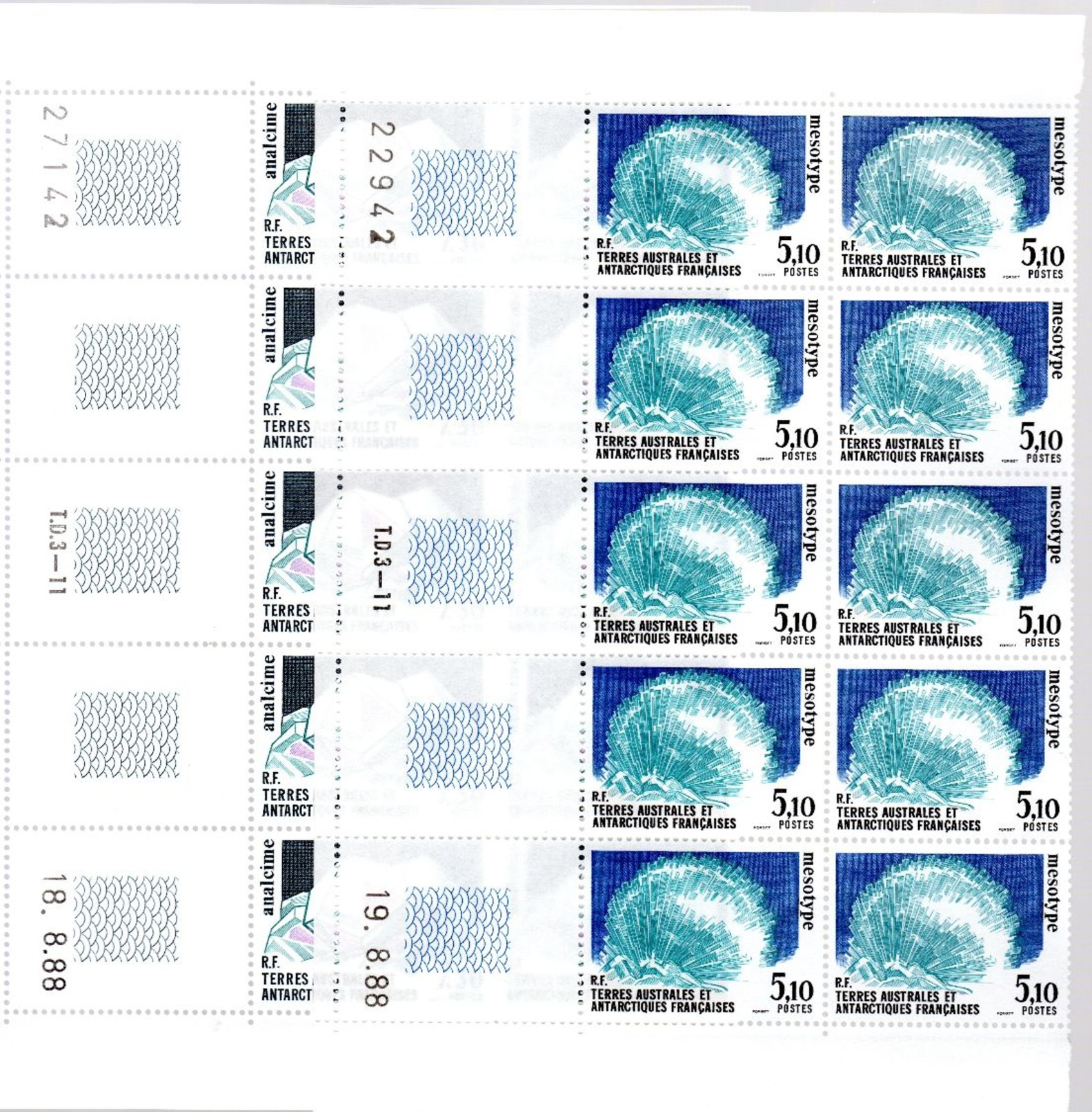 TAAF  1989 N°144 à 145** Minéraux Bloc De 10 TP (coins Datés) - Nuevos