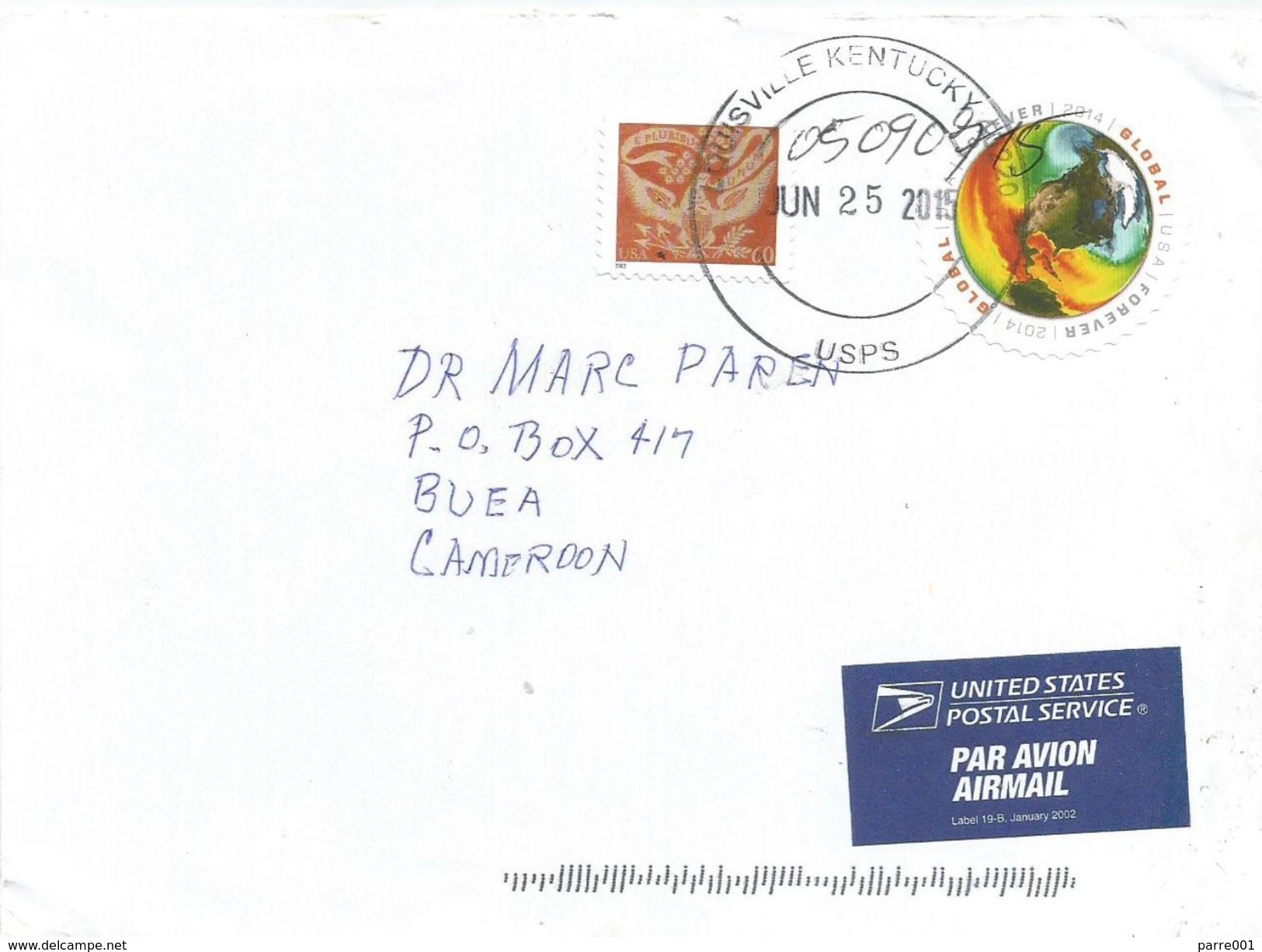 USA 2015 Louisville Climate Change Censored Cover To Cameroun - Cartas & Documentos