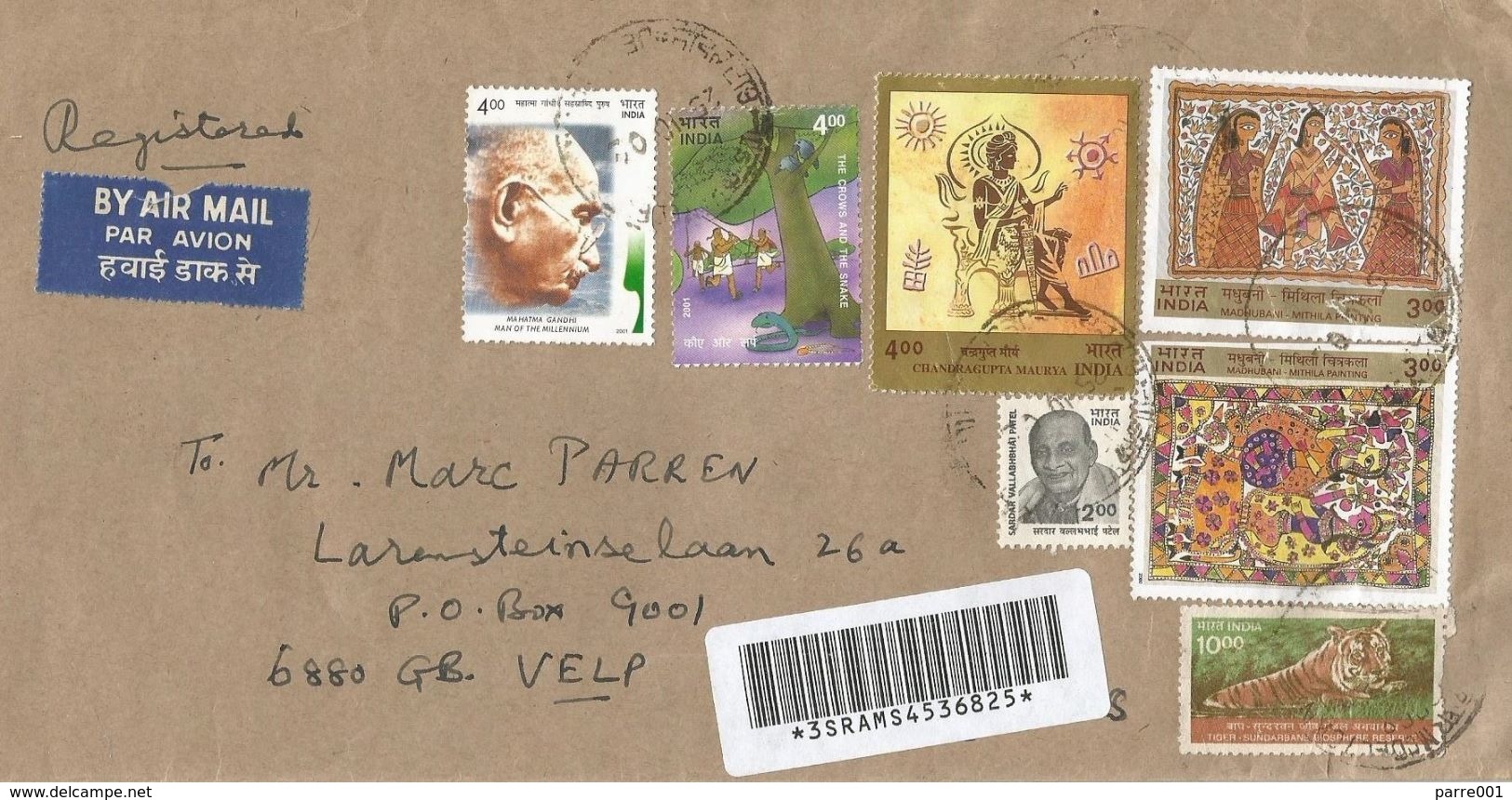 India 2002 Delhi Gandhi Hindousm Painting Registered Cover - Brieven En Documenten