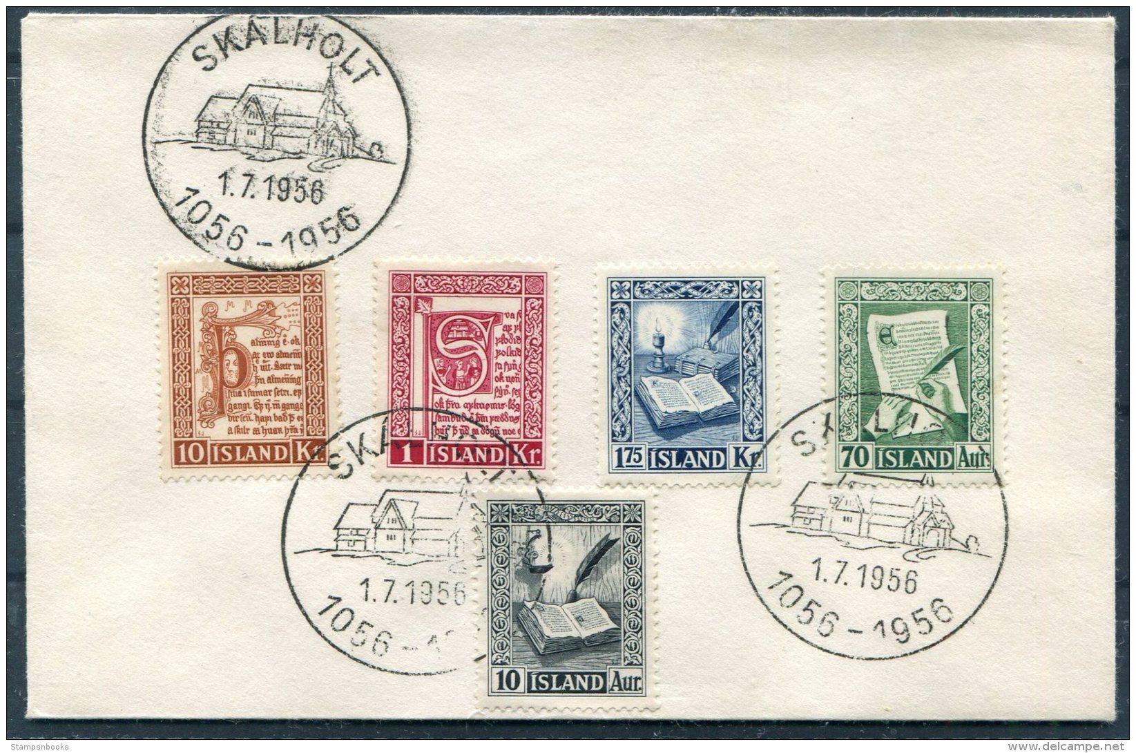 1956 Iceland Manuscripts Set On Skalholt Cover - Covers & Documents