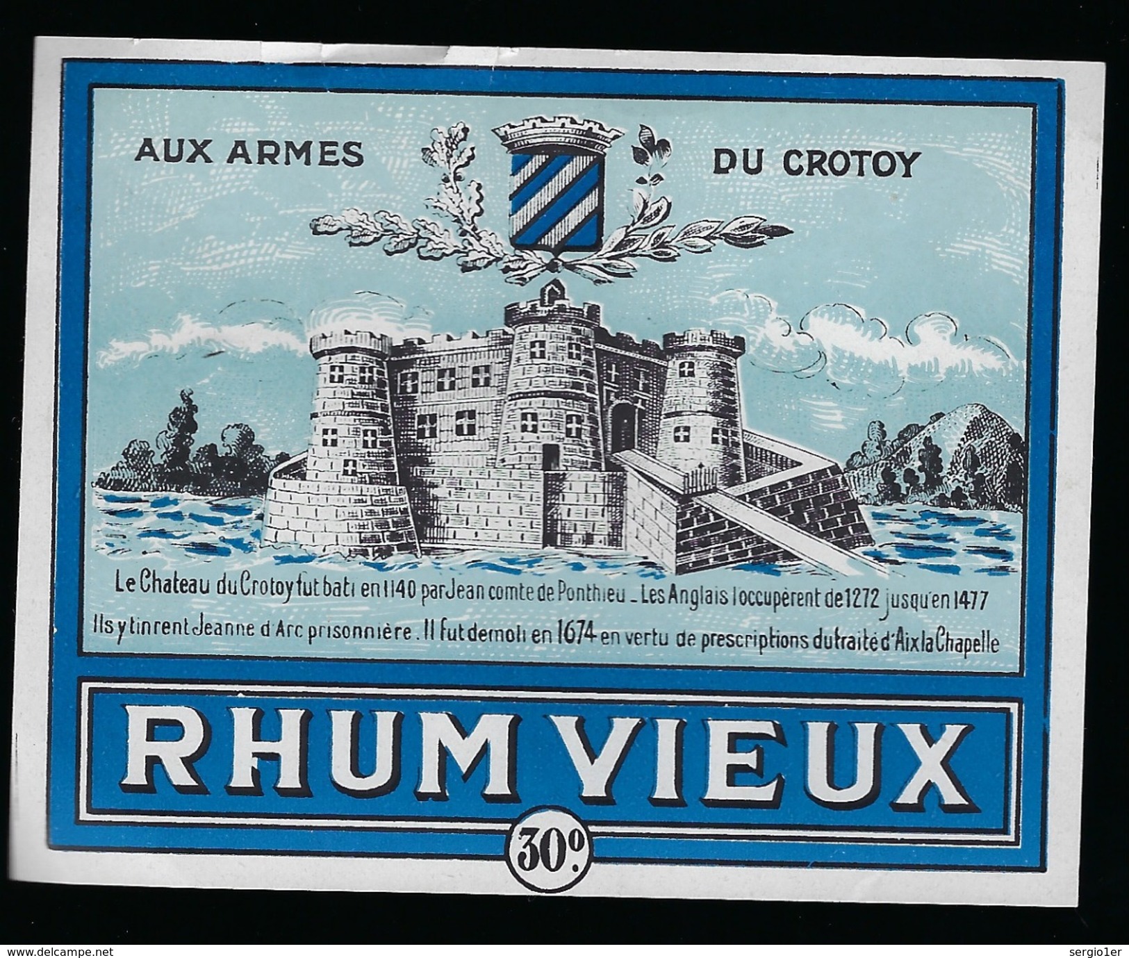 Etiquette  Rhum Vieux Aux Armes Du Corton  80 "le Château  En 1140" - Rhum