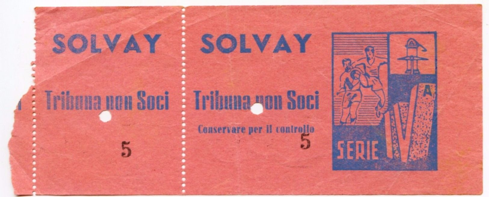 033> G.S. ROSIGNANO SOLVAY - Biglietto CALCIO Stadio IV^ SERIE 1953-54 Rarissimo - Livorno - Biglietti D'ingresso