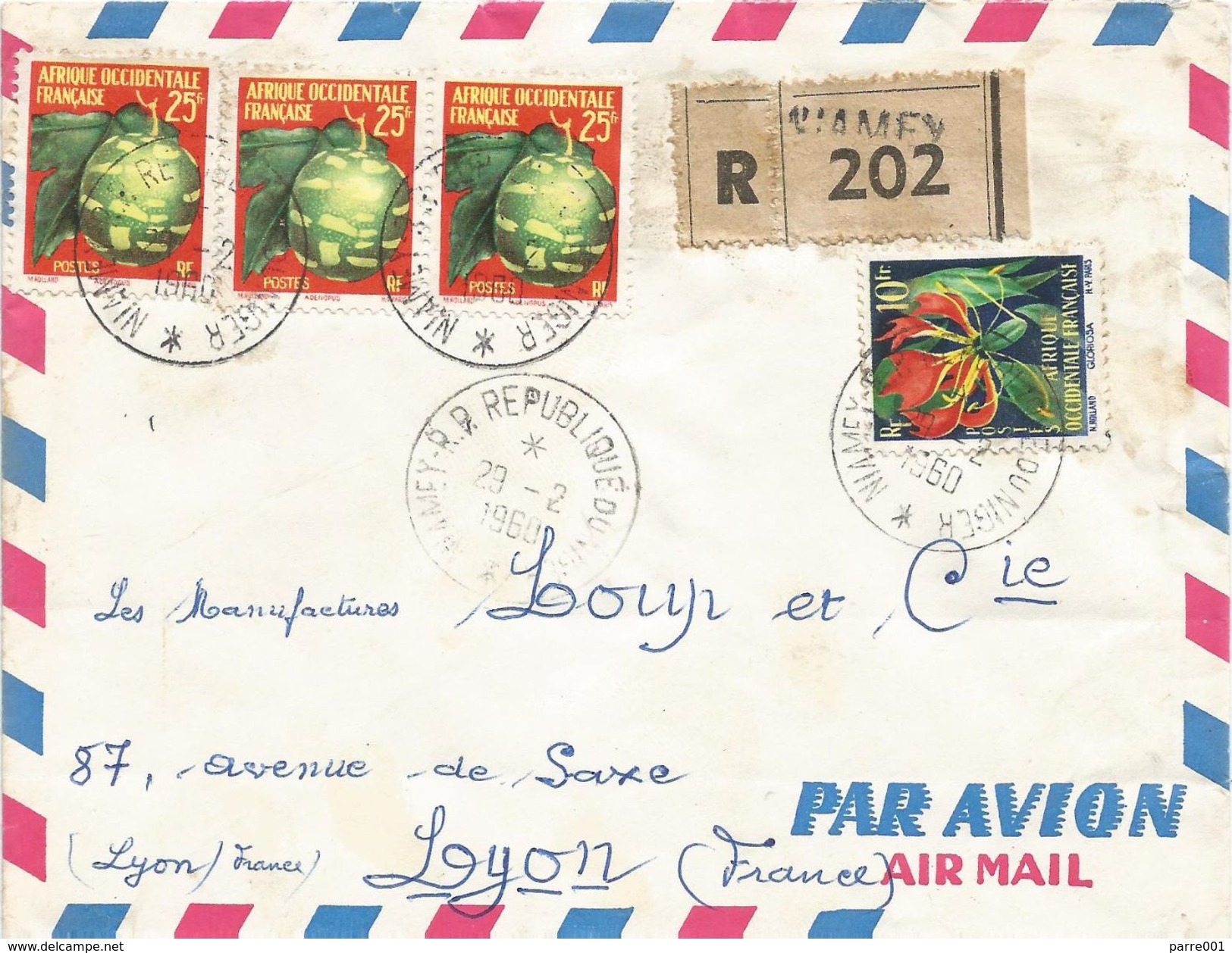 Niger 1960 Niamey AOF Fruit Flower Registered Cover - Niger (1960-...)