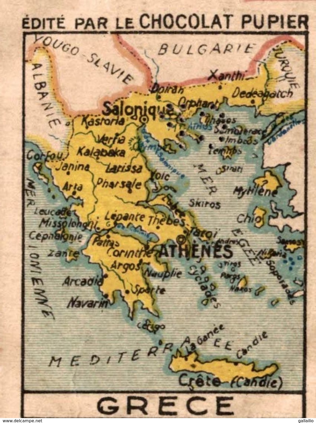 CHROMO CHOCOLAT PUPIER GRECE CARTE GEOGRAPHIQUE - Other & Unclassified