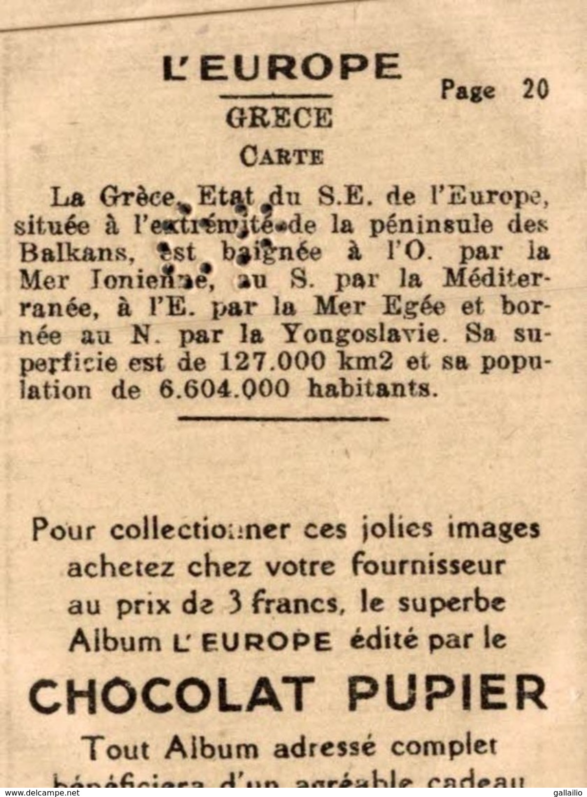 CHROMO CHOCOLAT PUPIER GRECE CARTE GEOGRAPHIQUE - Other & Unclassified