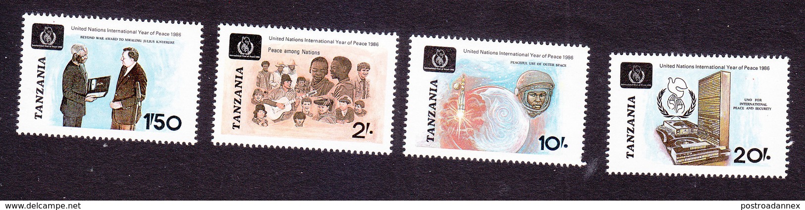 Tanzania, Scott #351-354, Mint Hinged, Int'l Year Of Peace, Issued 1986 - Tanzania (1964-...)