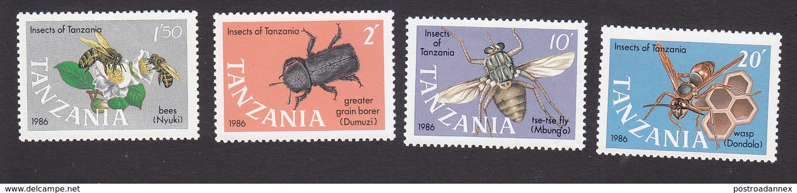 Tanzania, Scott #364-367, Mint Hinged, Insects, Issued 1987 - Tanzania (1964-...)