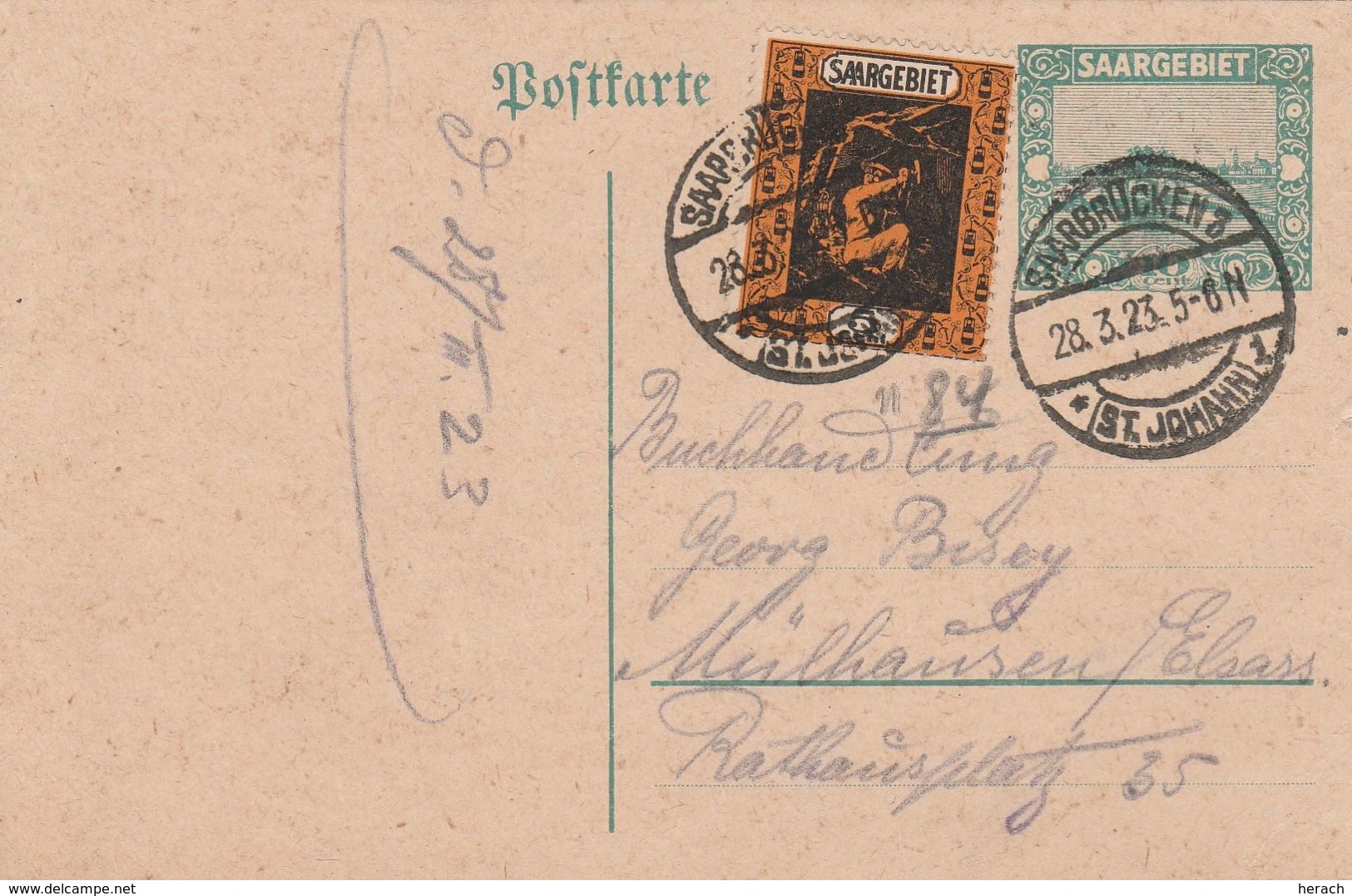 Sarre Entier Postal Pour La France 1923 - Interi Postali