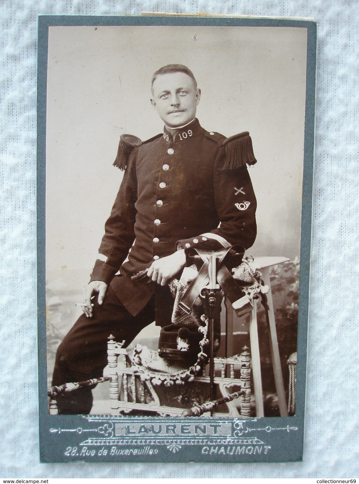 Ancienne Photo D'un Sapeur Pompier Chasseur Alpin En Format CDV / Photographe Laurent à Chaumont - Old (before 1900)