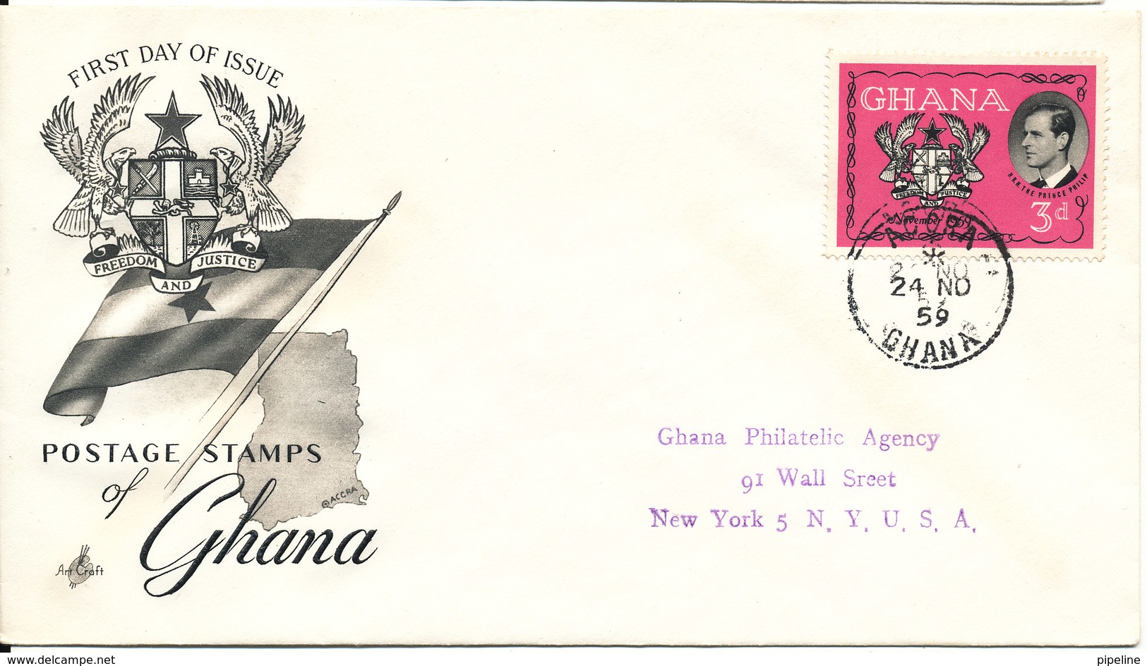 Ghana FDC H.R.H. Prince Philip 24-11-1959 Art Craft Cachet - Ghana (1957-...)