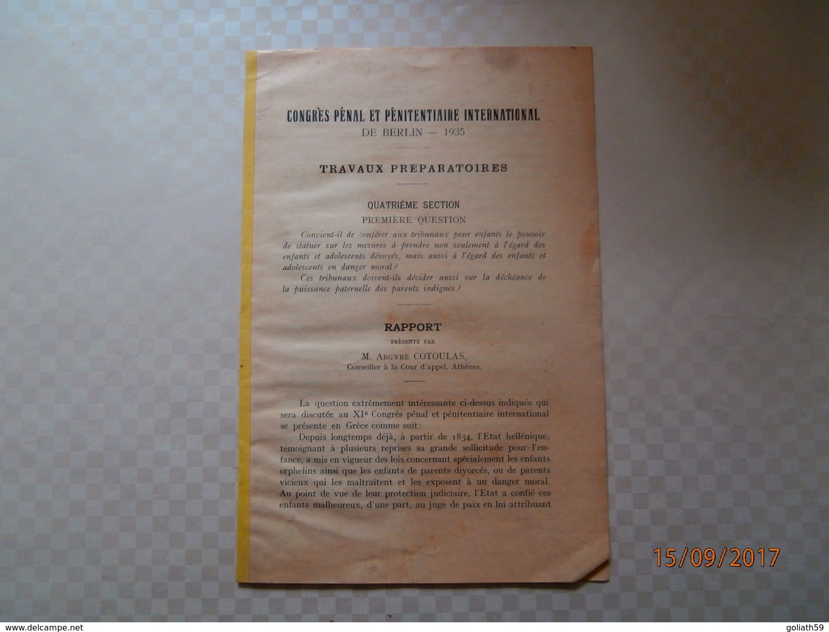 Congres Pénal Et Pénitentiaire International / XI. Internationalen Strafrechts- Und Gefängniskongreß/ Berlin 1935 - 5. Zeit Der Weltkriege