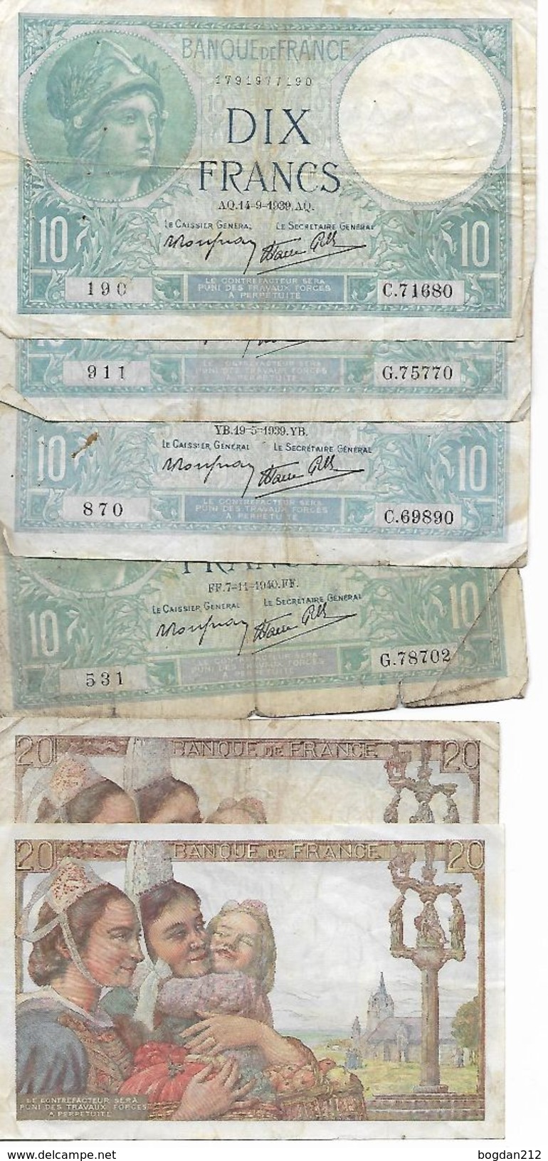 1939/1943 - 6 Banknoten, 5 Scan - Zonder Classificatie