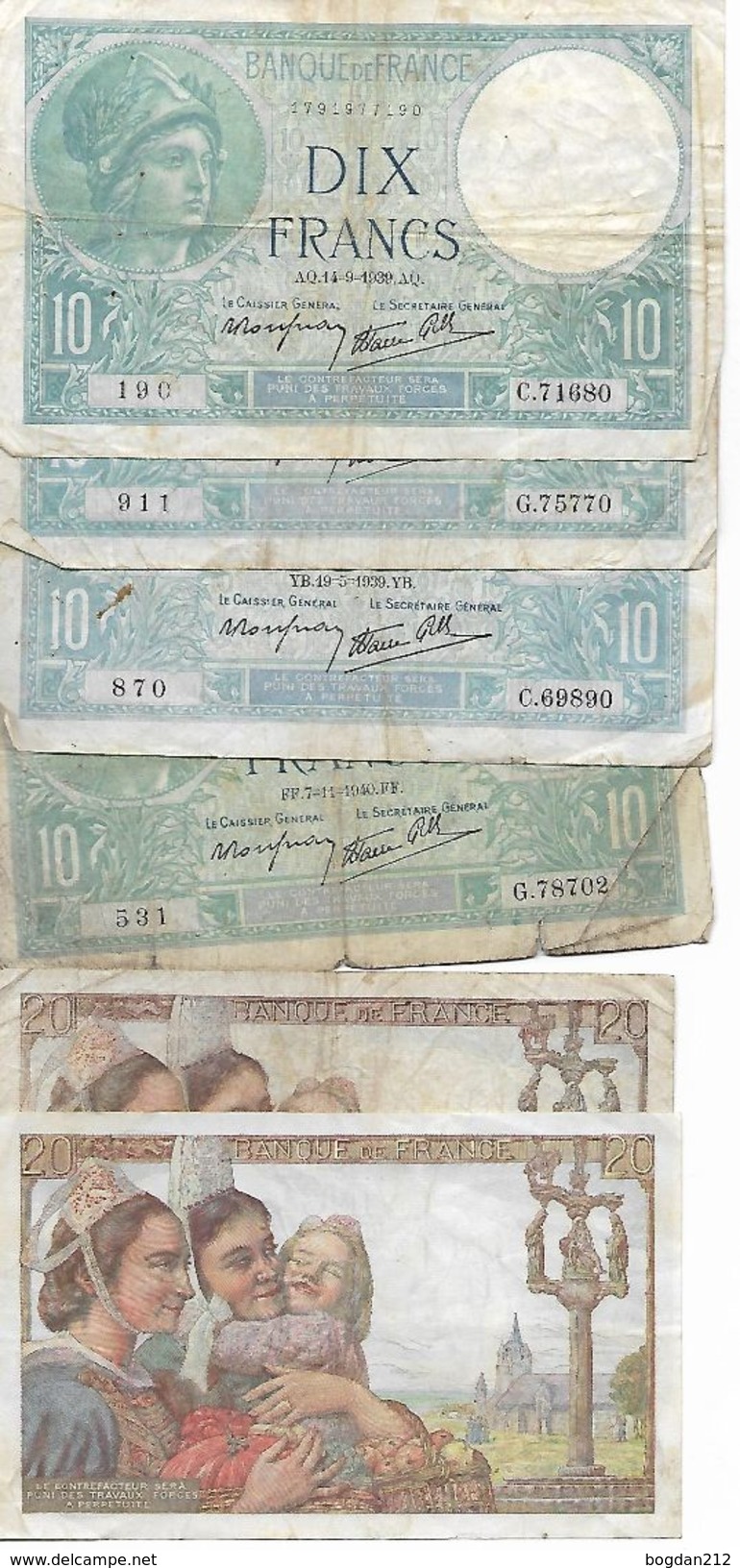 1939/1943 - 6 Banknoten, 5 Scan - Ohne Zuordnung