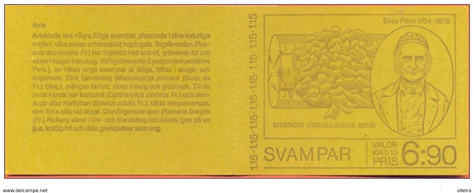 Svezia Sweden Schweden Suede 1978 Booklet Carnet Mushrooms 6v Complete Set  ** MNH - Nuovi
