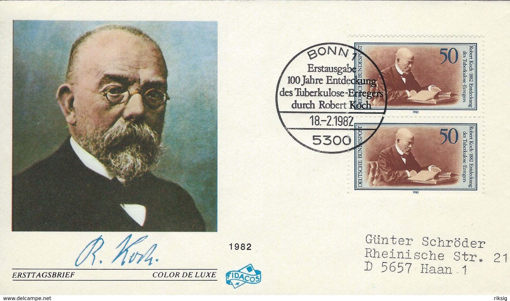 Robert Koch - Centenary Of Discovery  Of Tubercle Bacillus. Fdc. Germany.  H-1158 - Medicine