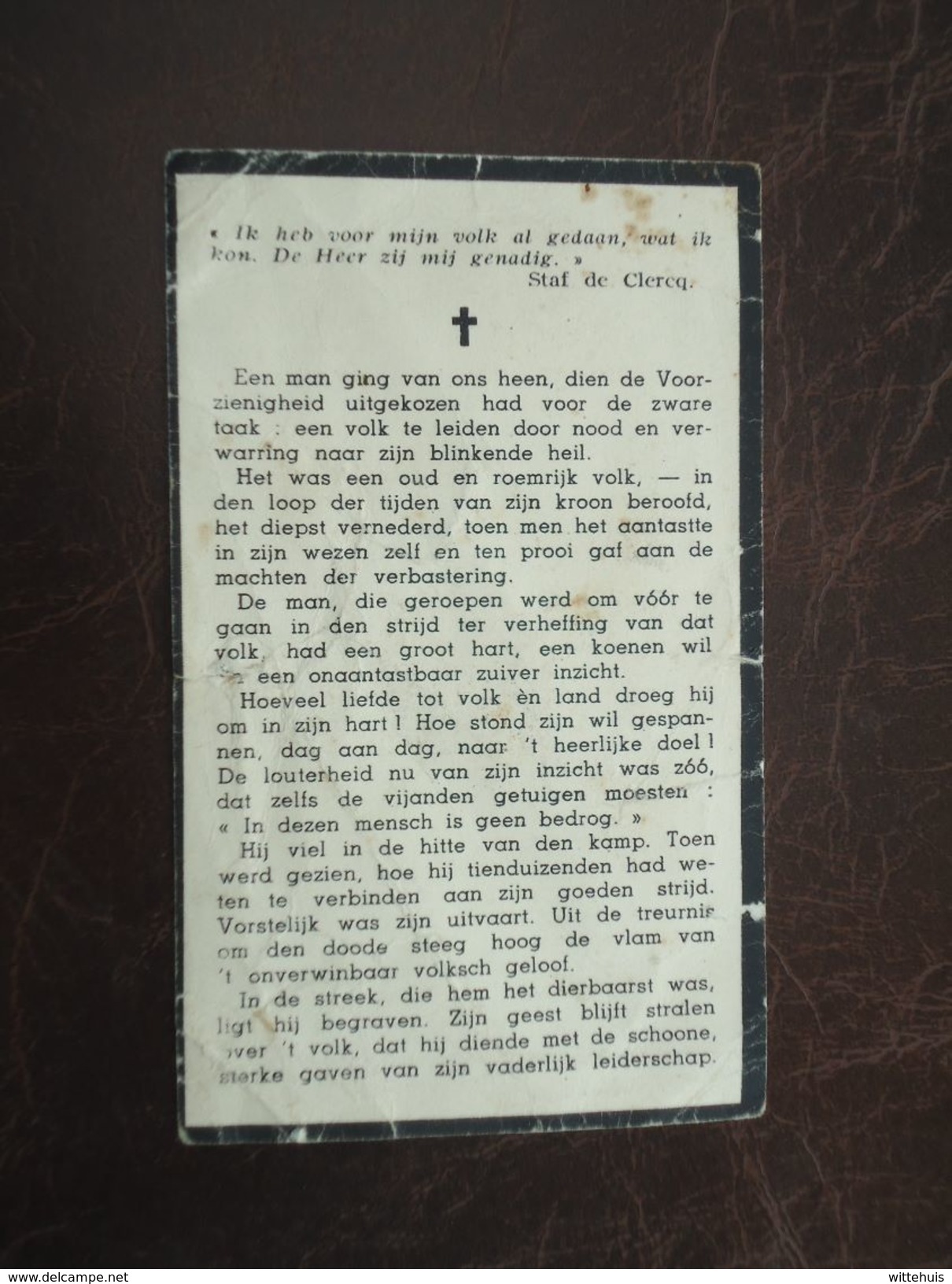 Staf De Clercq Leider Der Eenheidsbeweging V.N.V. Geboren Te Everbeek 1884 Overleden Te Gent 1942     (2scans) - Religion & Esotérisme