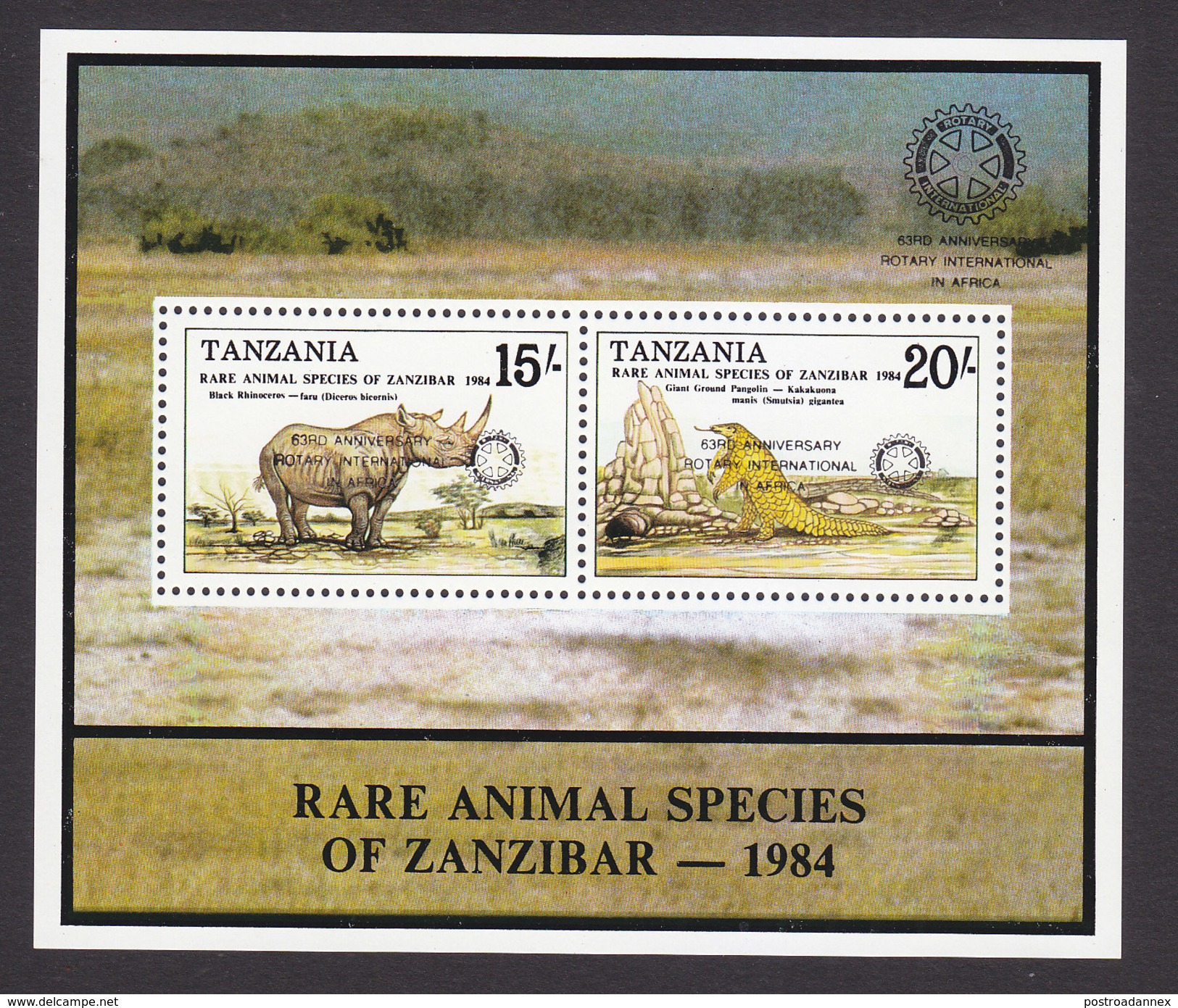 Tanzania, Scott #411, Mint Never Hinged, 63rd Anniversary Of Rotary Int'l, Issued 1988 - Tanzania (1964-...)