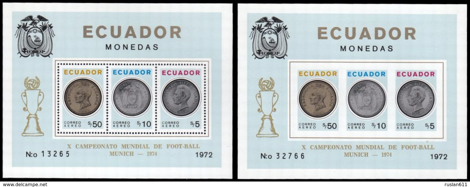 Soccer Football Ecuador Bl 65 A/B 1974 World Cup Germany MNH ** - 1974 – Germania Ovest