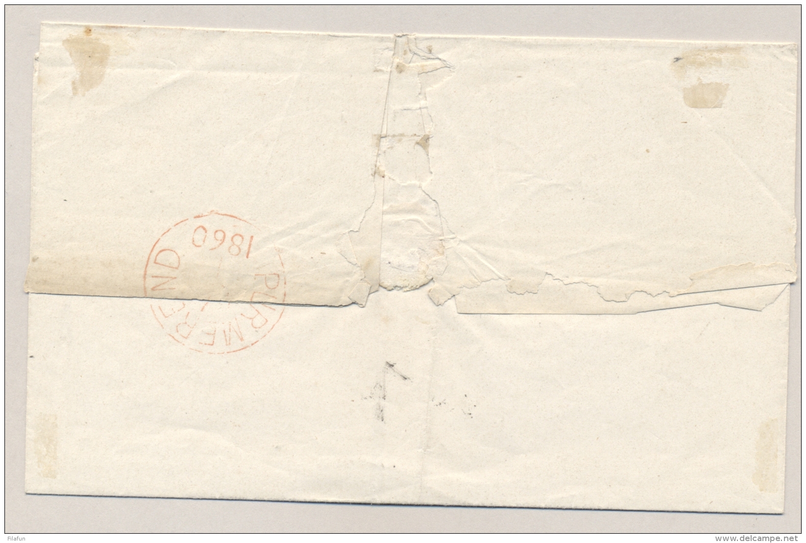 Nederland - 1860 - 5 Cent Willem III 1e Emissie Op Omslag Van Halfrond-Franco AMSTERDAM Naar Purmerend - Brieven En Documenten