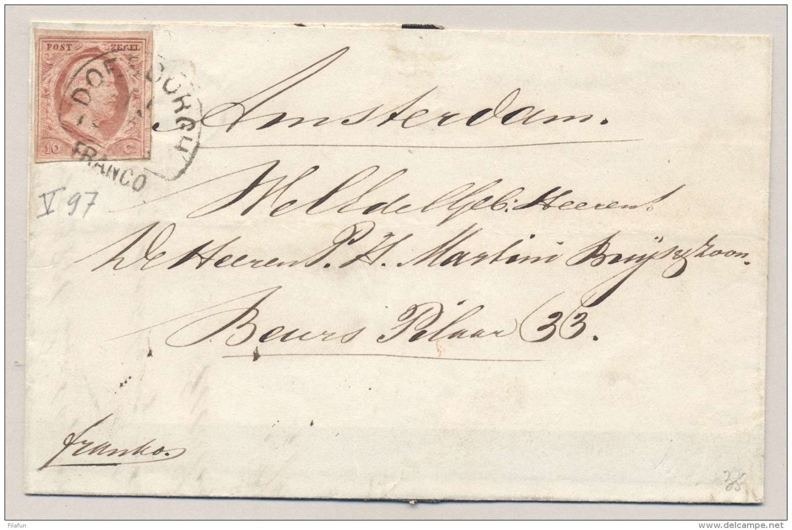 Nederland - 1860 - 10 Cent Willem III 1e Emissie Op Omslag Van HRF DOESBORGH Naar Amsterdam - Brieven En Documenten