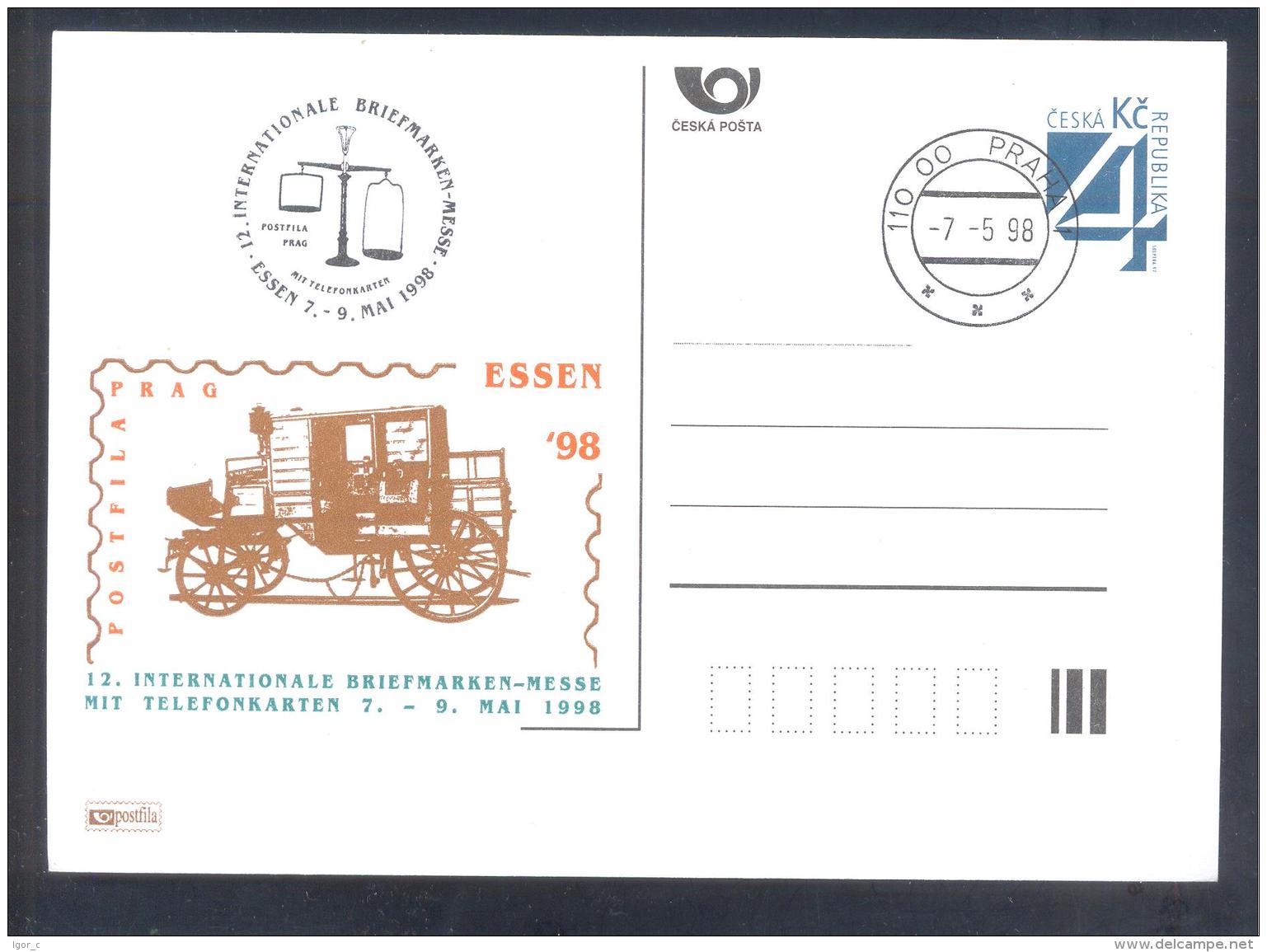 Czech Republic 1998 Postal Stationery Card: Carriage; International Briefmarken Messe Essen - Sonstige (Land)