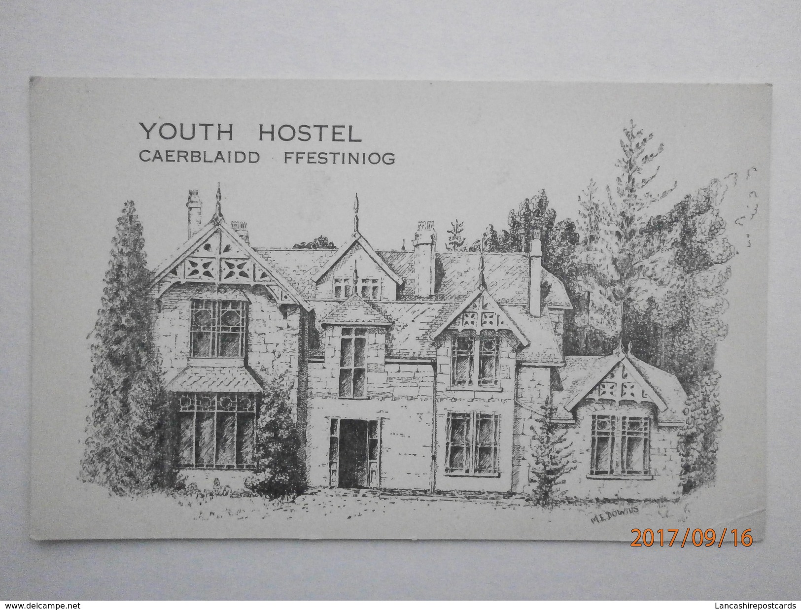 Postcard Youth Hostel Caerblaidd Ffestiniog Artist Signed M E Downs Art Card [ YHA Interest ] My Ref  B11643 - Merionethshire