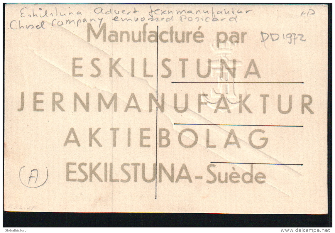 DD1972  SWEDEN ESKILSTUNA ADVERT JERN MANUFAKTUR CHISEL COMPANY EMBOSSED   POSTCARD - Suède