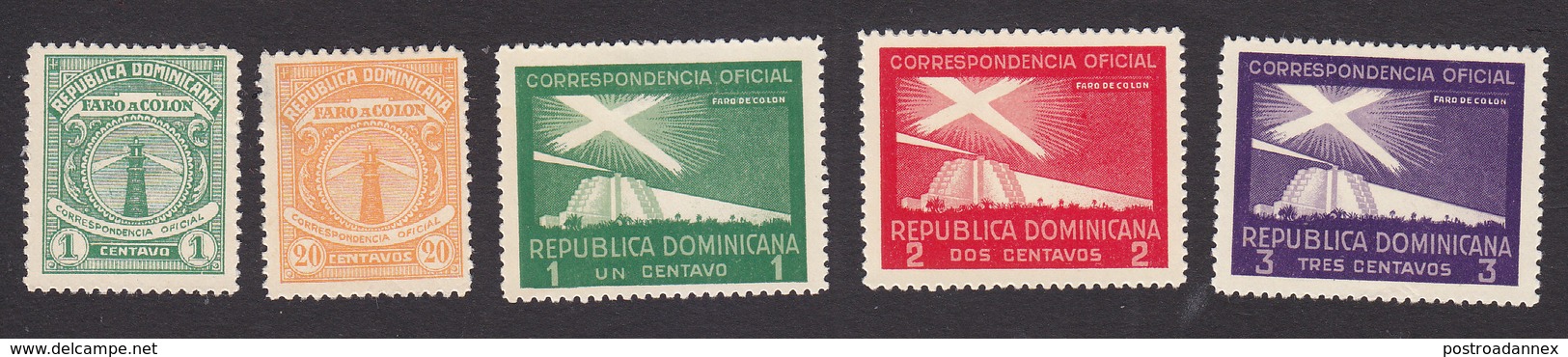 Dominican Republic, Scott #O10, O14, O18-O20, Mint Hinged, Columbus Lighthouse,Proposed Columbus Lighthouse, Issued 1928 - Dominican Republic