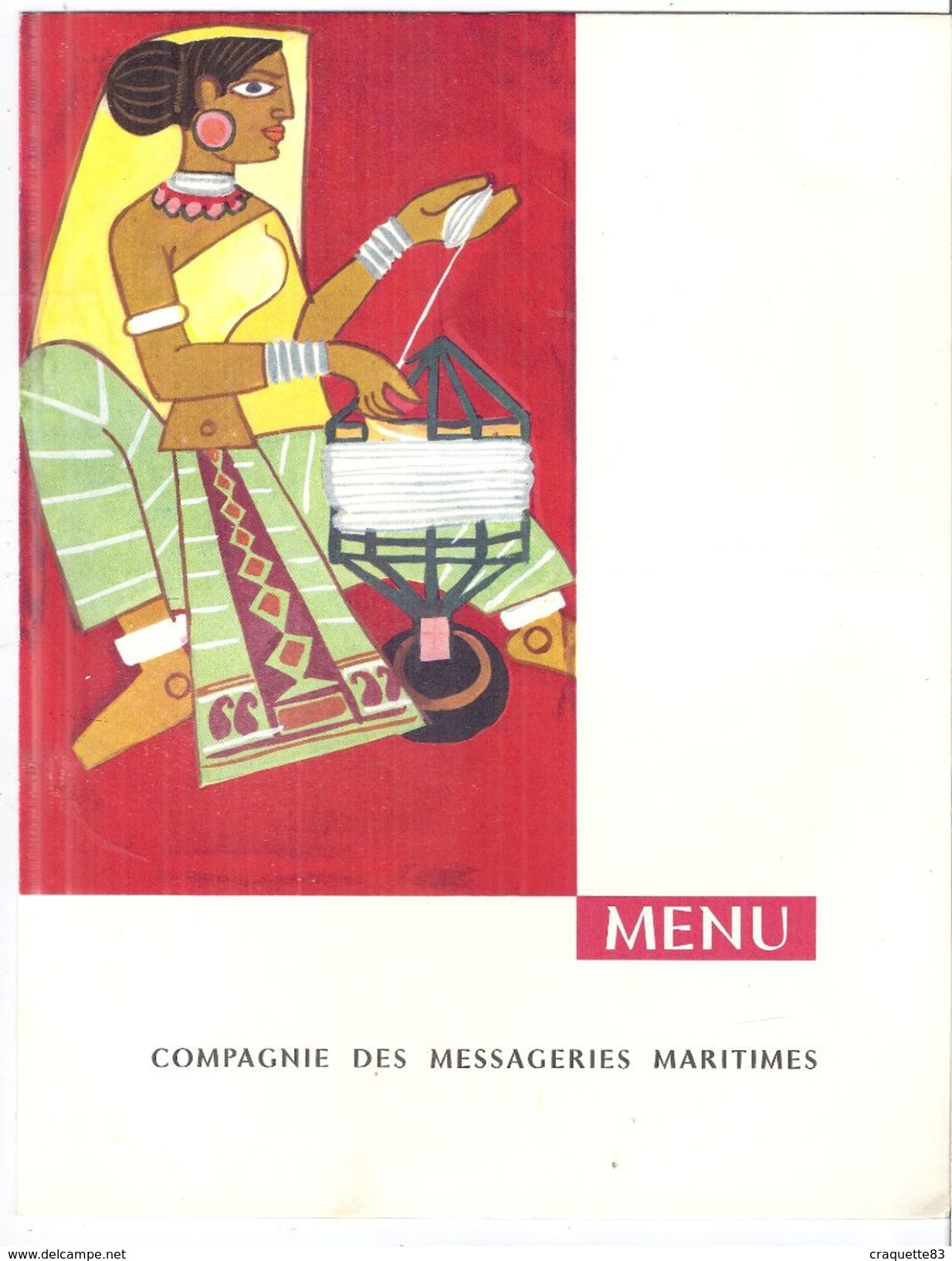 COMPAGNIE DES MESSAGERIES MARITIMES- JEAN LABORDE    1ere CLASSE  Jeudi 29 MARS 1962 - Menus