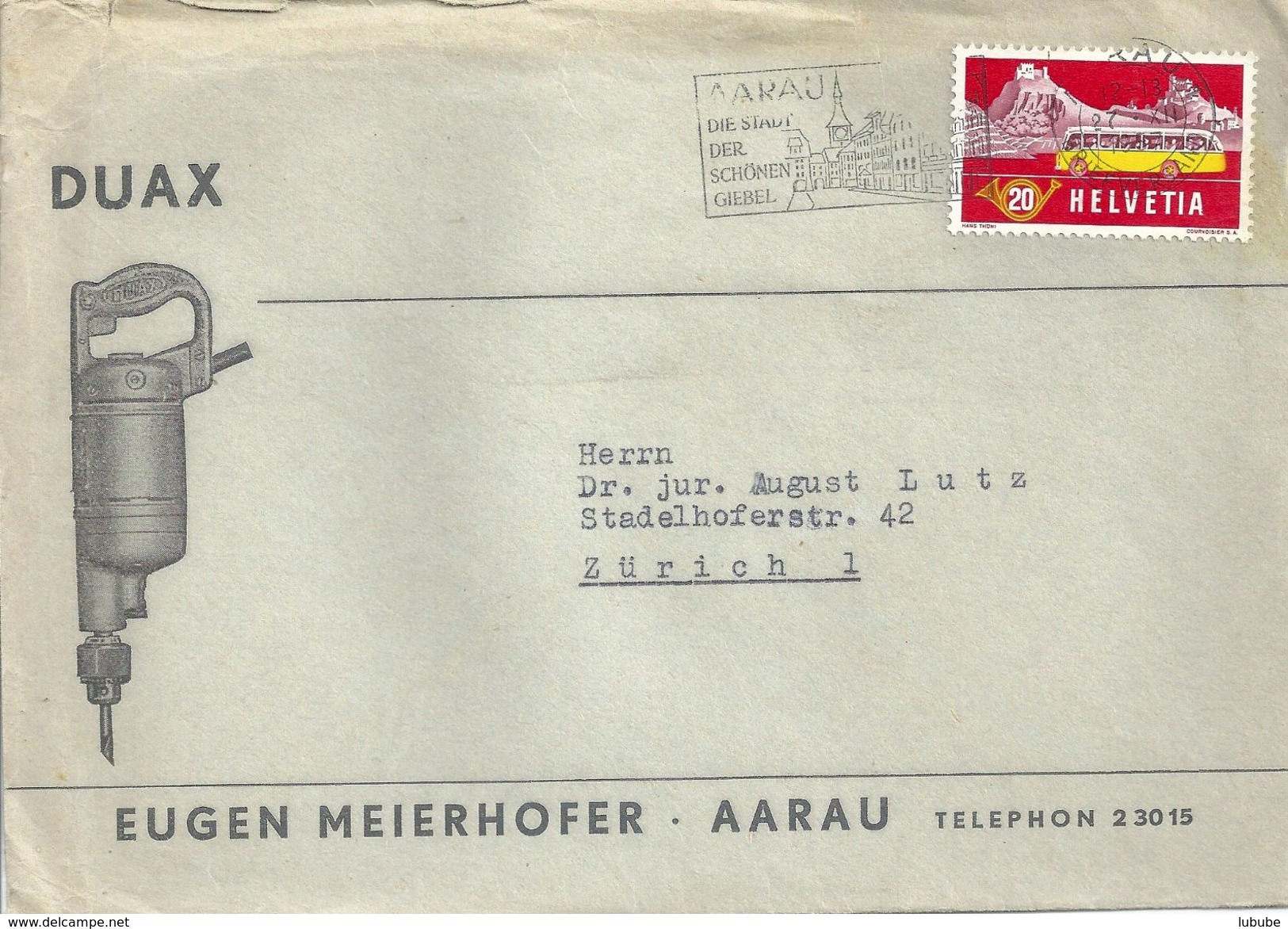 Motiv Brief  "Duax, Meierhofer AG, Elektrowerkzeuge, Aarau"          1957 - Storia Postale