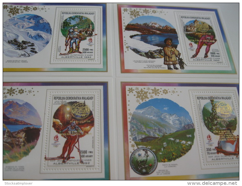 Madagascar-1990-space-winter Olympics Albertville 92 Overprint-BL.140-143 - Madagascar (1960-...)